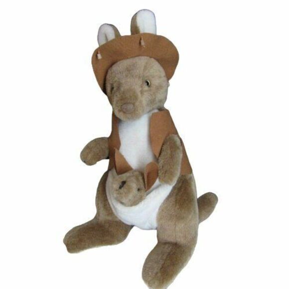 Big Australian Kangaroo Baby Joey Plush Stuffed Animals Vest Bush Hat Large - Picture 1 of 9